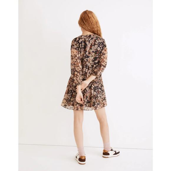 Madewell Long Sleeve Faux Wrap Mini Dress Medium Floral Fall Boho Cottagecore - Picture 4 of 11